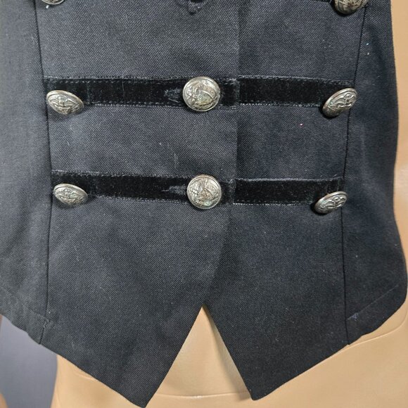 Vintage 90s Le Chateau Goth Military Waistcoat Vest Size M Black Velvet Trim - Picture 4 of 12